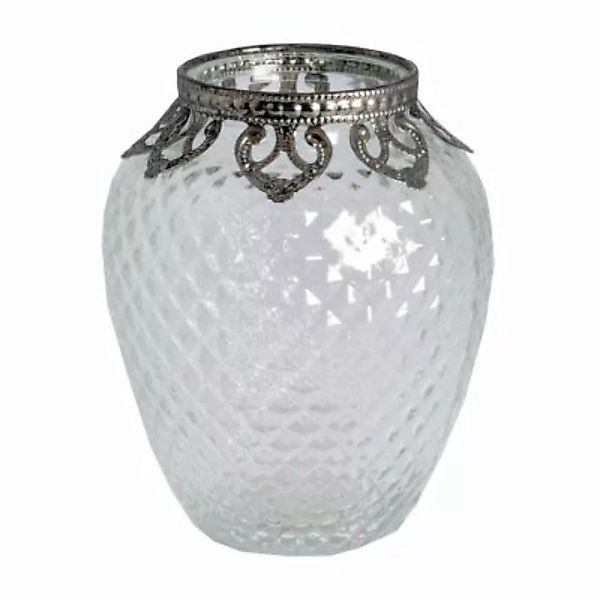 B & S Teelichtglas Windlicht Vintage mit Metallrand und Rautenmuster rund t günstig online kaufen