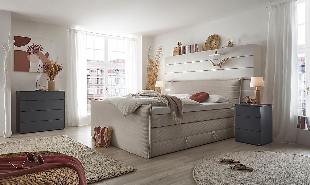 set one by Musterring Boxspringbett »Florida« in modernem Cord-Bezug, mit B günstig online kaufen