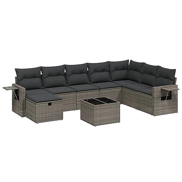 vidaXL 9-Tlg Garten-Sofagarnitur mit Kissen Grau Poly Rattan 3263906 günstig online kaufen