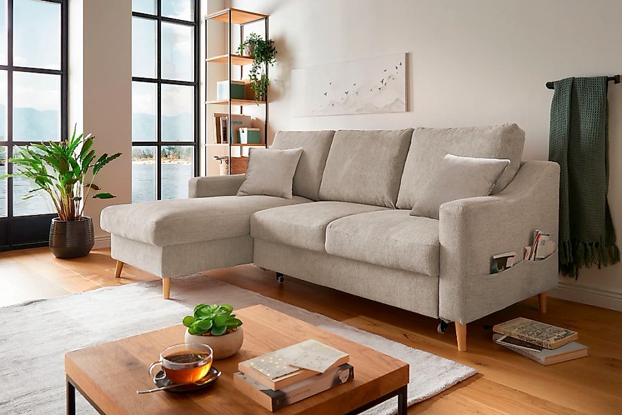 INOSIGN Ecksofa "Valentina L-Form", 2 Zierkissen, mit Seitentasche, auszieh günstig online kaufen