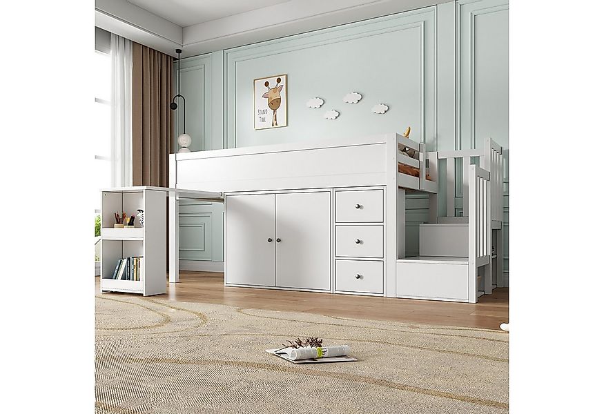 Odikalo Hochbett Kinderbett Ausziehbarem Schreibtisch Treppeschrank Ohne Ma günstig online kaufen