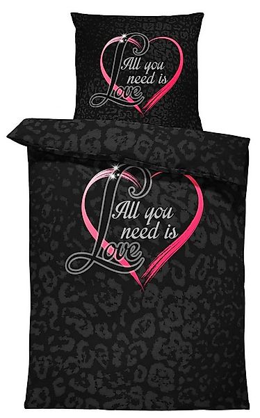 One Home Bettwäsche Schriftzug, Mikrofaser, 4 teilig, Leopardenfell Love He günstig online kaufen