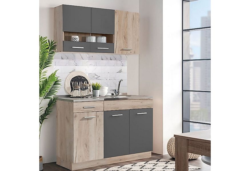 Homestyle4u Küchenzeile 120 cm ohne Geräte Singleküche Küchenschränke Grau günstig online kaufen