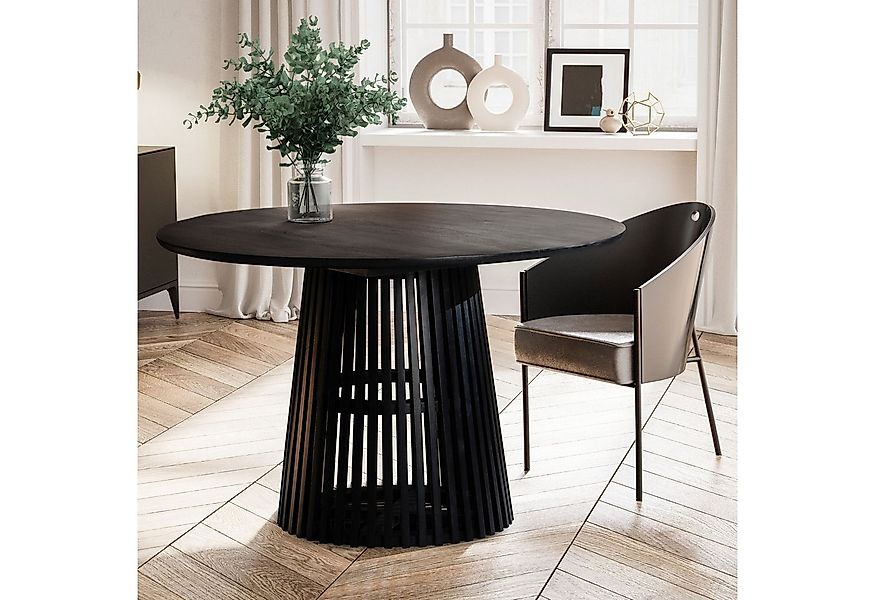 FINEBUY Esstisch FB98620 rund Ø 120 Massivholz Schwarz Esszimmertisch Desig günstig online kaufen