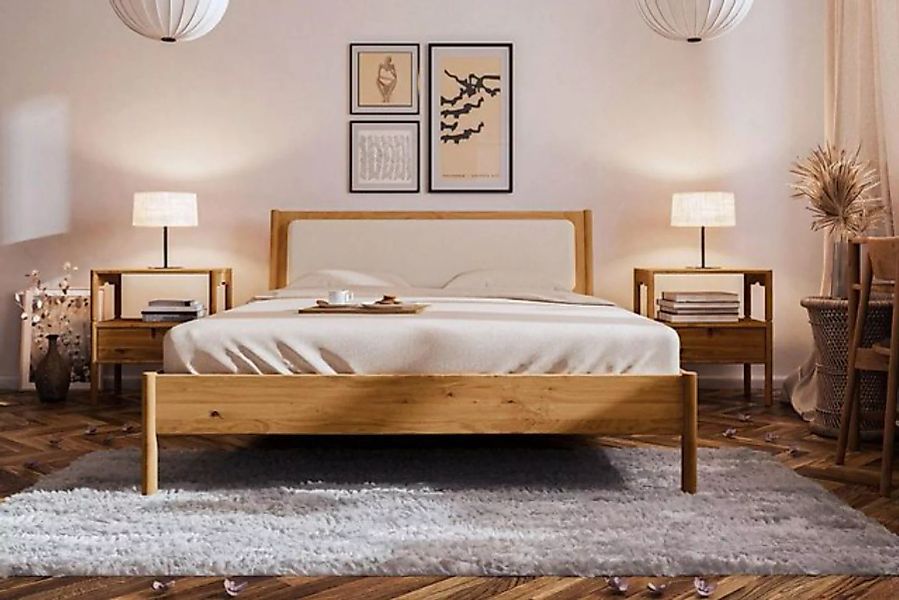 Natur24 Bett Bett Zola 3 Wildeiche massiv 180x190 Polsterkopfteil und Holzb günstig online kaufen