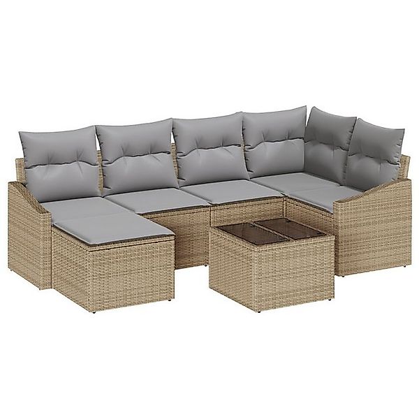 vidaXL Loungesofa 7-tlg. Garten-Sofagarnitur mit Kissen Schwarz Poly Rattan günstig online kaufen