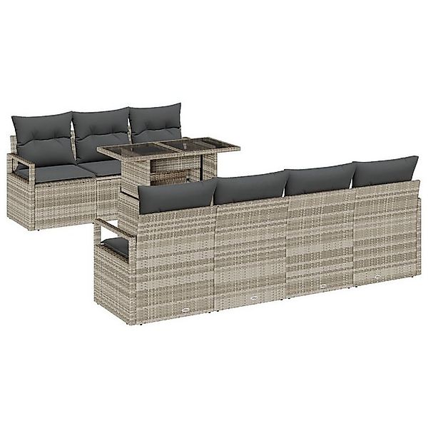 vidaXL Loungesofa Garten Sofa Set Set aus 4 Hellgrau Rattan Groß, 8 Teile günstig online kaufen
