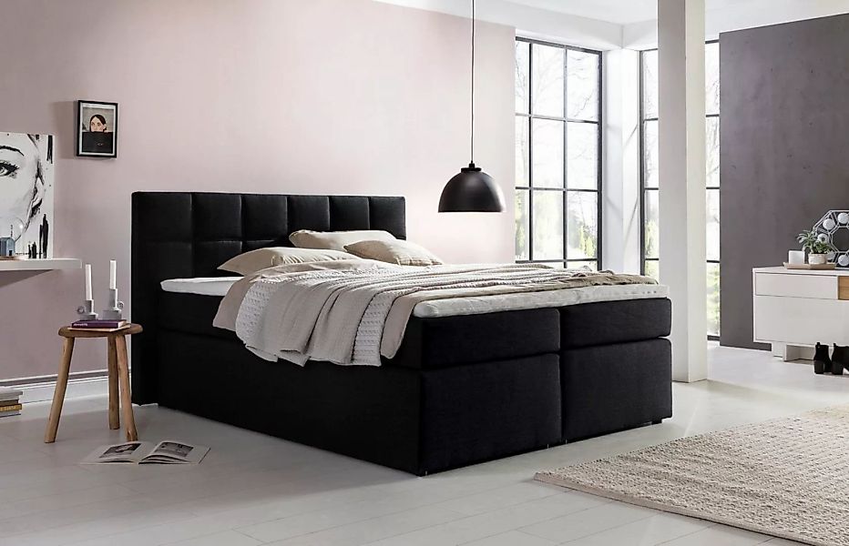 Möbelfreude Boxspringbett Boxspringbett Bea Schwarz 140x200 cm H2, Schwarz günstig online kaufen