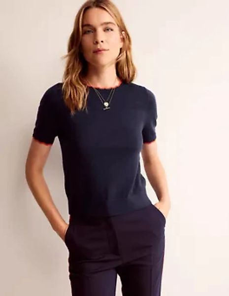 T-Shirt aus Merinowolle mit Muschelstrick Damen Boden, Marineblau günstig online kaufen