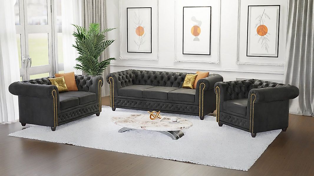 S-Style Möbel Polstergarnitur Chesterfield Anton mit Schlaffunktion 3+2+1 m günstig online kaufen