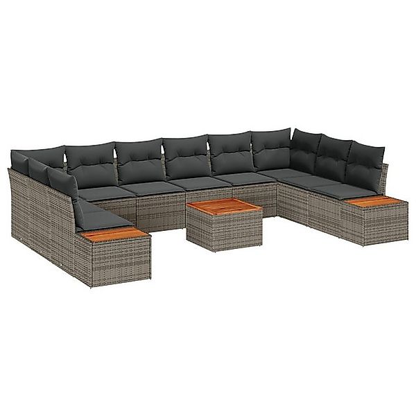 vidaXL Loungesofa 11-teiliges Garten Sofa Set mit Kissen Grau Poly Rattan, günstig online kaufen