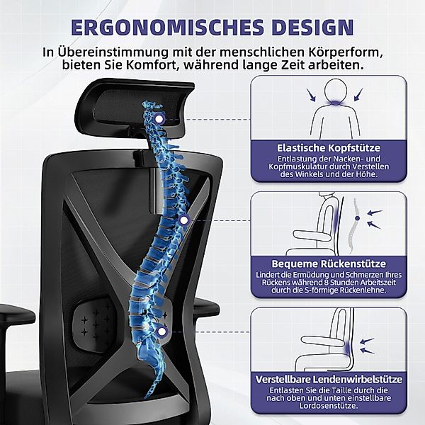 Adormii Bürostuhl Ergonomischer Bürostuhl,Bürostuhl mit Weiches-3D-Lendenki günstig online kaufen