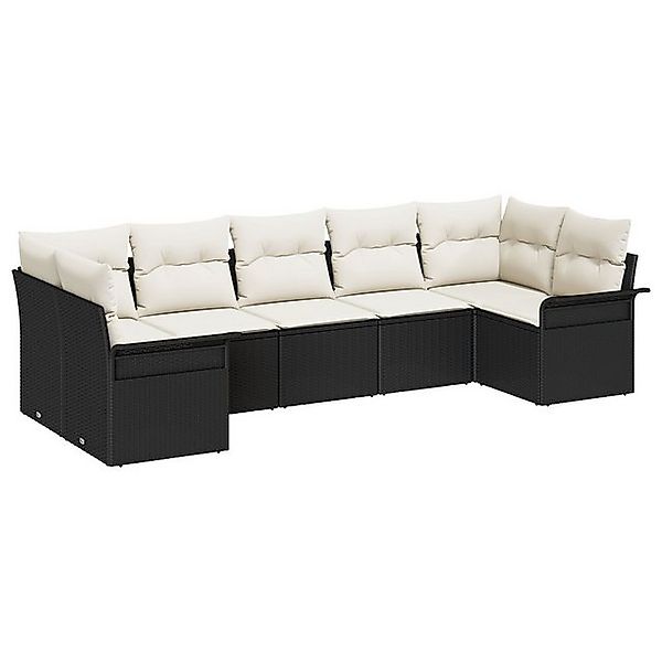 vidaXL Loungesofa 7-tlg. Garten-Sofagarnitur mit Kissen Schwarz Poly Rattan günstig online kaufen