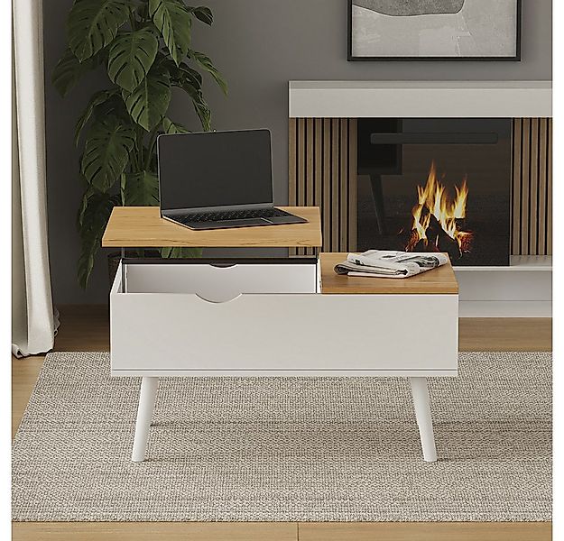 Vicco Couchtisch Stora, Weiß/Eiche/Eiche, 76 x 45 cm mit Liftfunktion (1-St günstig online kaufen