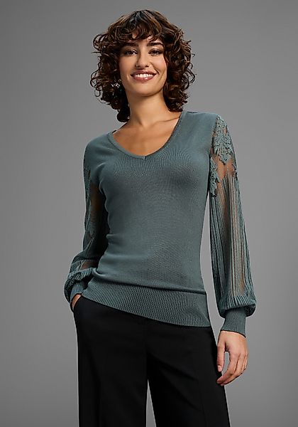 Melrose V-Ausschnitt-Pullover mit Ärmeln aus Spitze günstig online kaufen