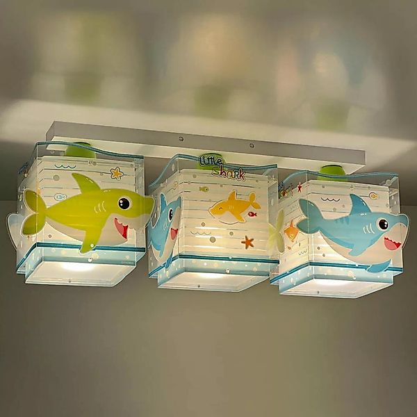 Kinderzimmer Deckenleuchte Baby Shark in Mehrfarbig und Weiß E27 3-flammig günstig online kaufen