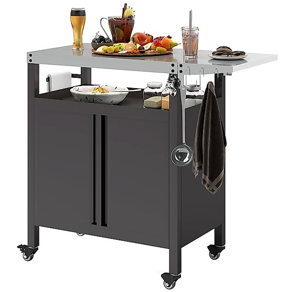 Outsunny Grillwagen 3-Etagen klappbar Servierwagen mit Arbeitsfläche Schran günstig online kaufen