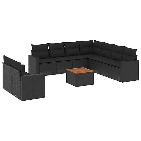 vidaXL 10-Tlg Garten-Sofagarnitur mit Kissen Schwarz Poly Rattan 3256517 günstig online kaufen