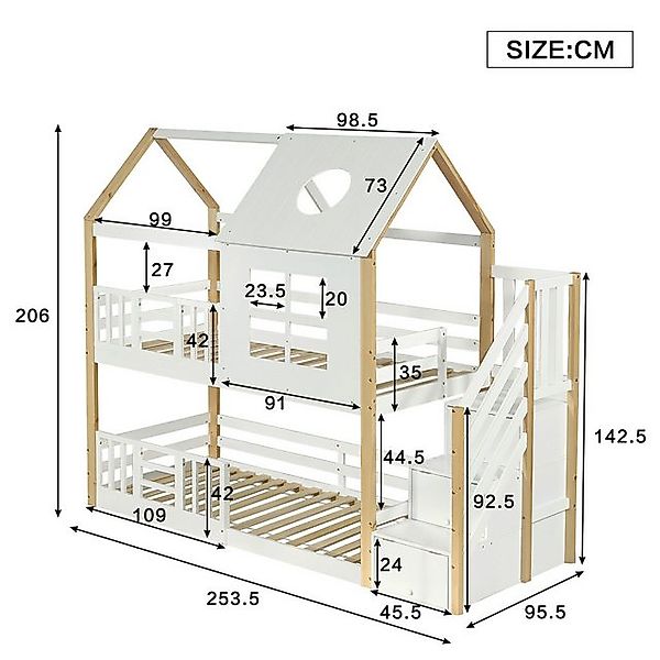 Merax Etagenbett (1-St), Kiefer Kinderbett 90x200cm mit Aufbewahrungstreppe günstig online kaufen