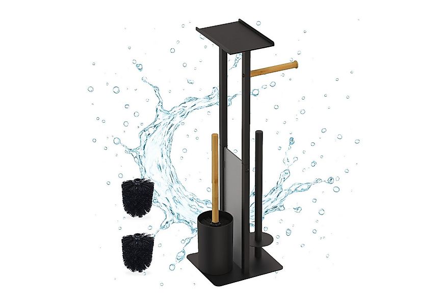 relaxdays WC-Garnitur Metall & Bambus, schwarz günstig online kaufen