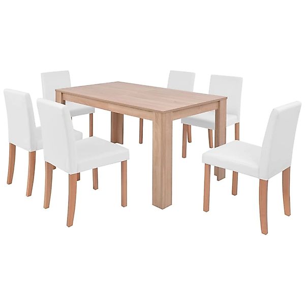vidaXL Esszimmertisch und Stühle 7-tlg. Kunstleder Eiche CremeWeiß günstig online kaufen