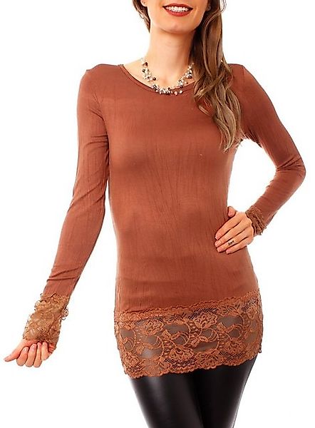 Muse Rundhalsshirt Langarm Longshirt mit Spitzensaum 0998 günstig online kaufen