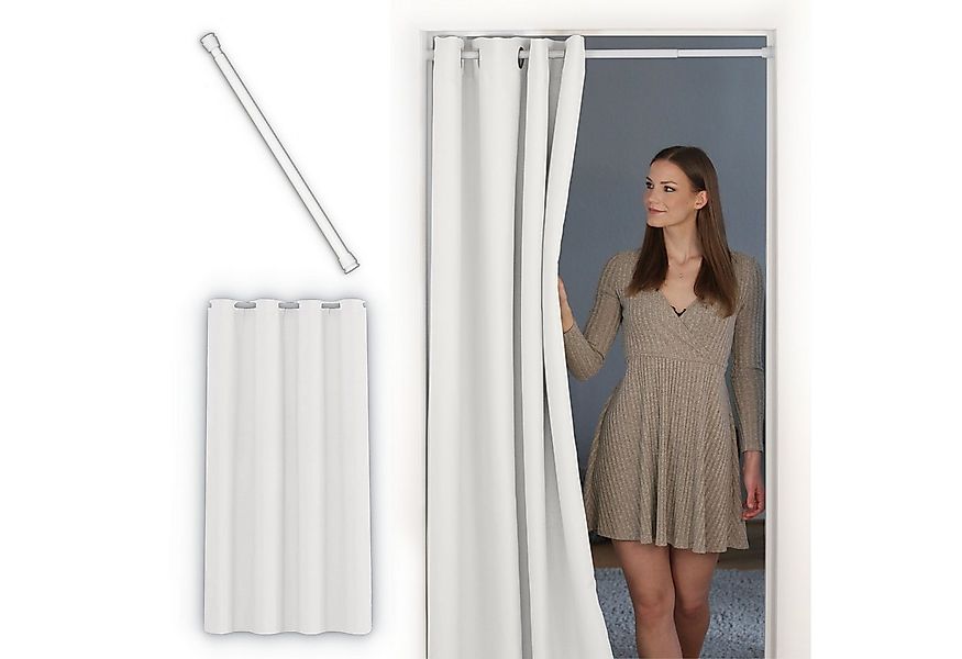 tinycurtains Türvorhang mit Stange weiß 55-90 cm ohne Bohren, Thermo Vorhan günstig online kaufen