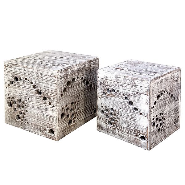 Homestyle4u 2er Set Hocker Beistelltisch Holz Würfel Nachttisch Grau günstig online kaufen