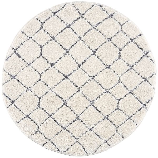 payé Teppich Nara-4499 Hochflor 160x160 cm Rund Pastell-Creme Rautenmuster günstig online kaufen
