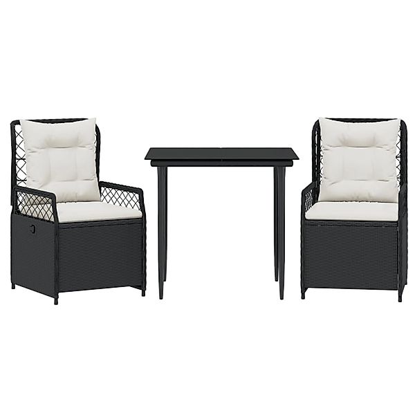 vidaXL 3-Tlg Garten-Essgruppe mit Kissen Schwarz Poly Rattan 3262964 günstig online kaufen