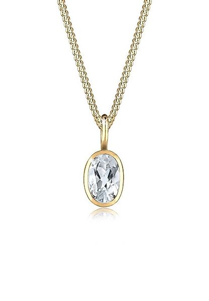 Elli Premium Kette mit Anhänger Basic Geo Oval Topas Edelstein 585 Gelbgold günstig online kaufen