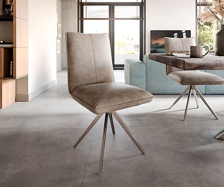Esszimmerstuhl Lelio-Flex Mikrofaser Taupe Vintage Kreuzgestell breit Edels günstig online kaufen