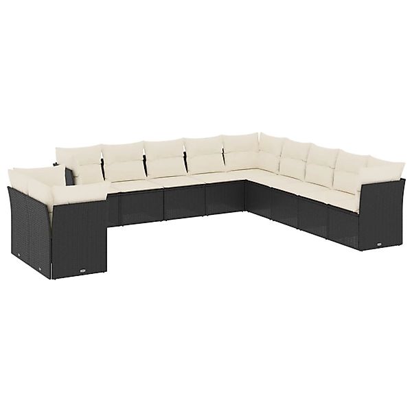 vidaXL 11-Tlg Garten-Sofagarnitur mit Kissen Schwarz Poly Rattan 3217876 günstig online kaufen