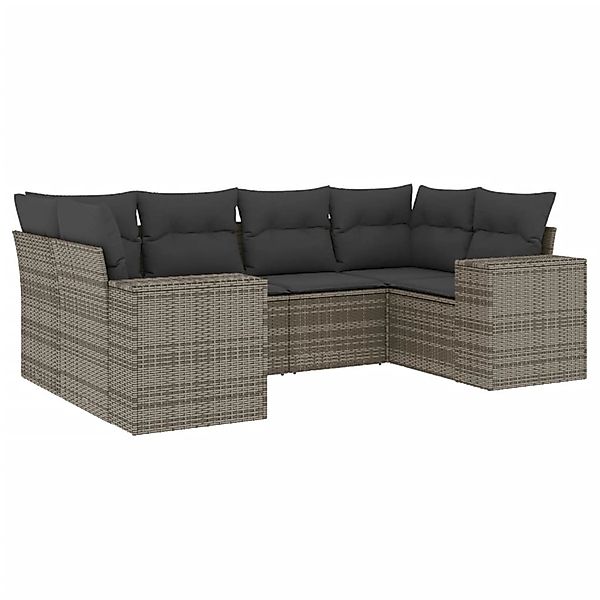 vidaXL 6-Tlg Garten-Sofagarnitur mit Kissen Grau Poly Rattan 3255317 günstig online kaufen