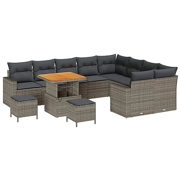 vidaXL Gartensofa-Set mit Kissen 13 Stk Grau Poly-Rattan 3363603 günstig online kaufen