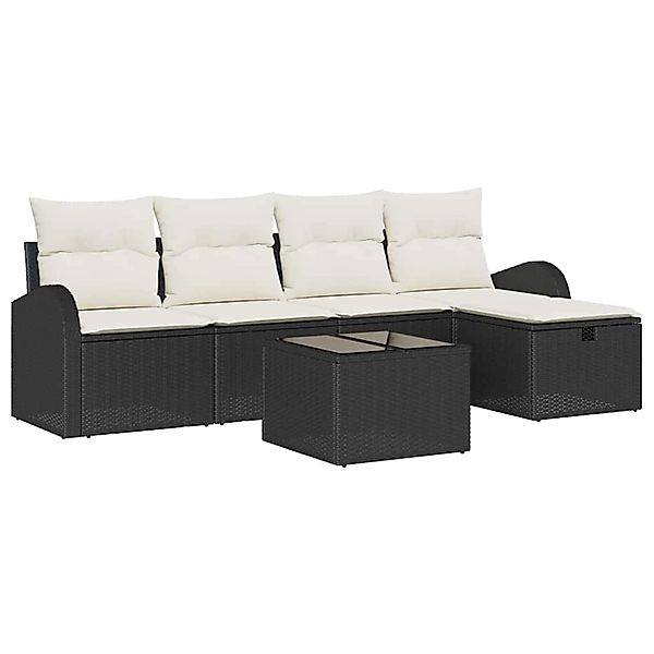 vidaXL Garten-Sofa-Set mit Kissen 6-Tlg Schwarz Poly Rattan 3360398 günstig online kaufen