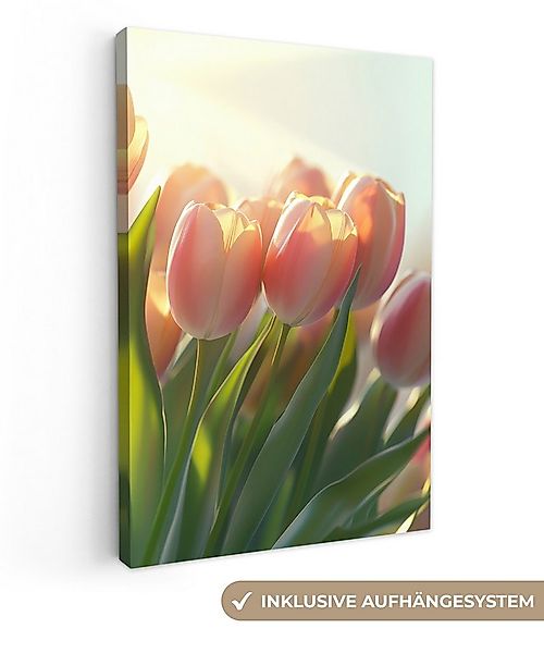 OneMillionCanvasses® Leinwandbild Tulpen - Rosa - Sonnenstrahlen, Fotodruck günstig online kaufen