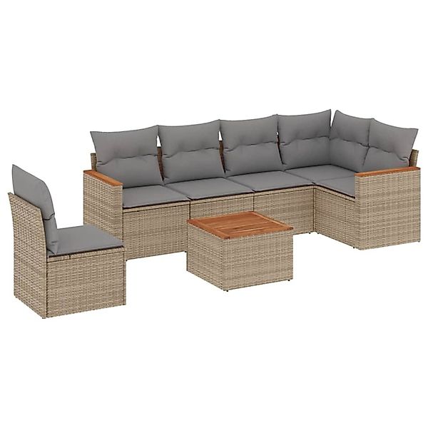 vidaXL 7-Tlg Garten-Sofagarnitur mit Kissen Beige Poly Rattan 3258426 günstig online kaufen