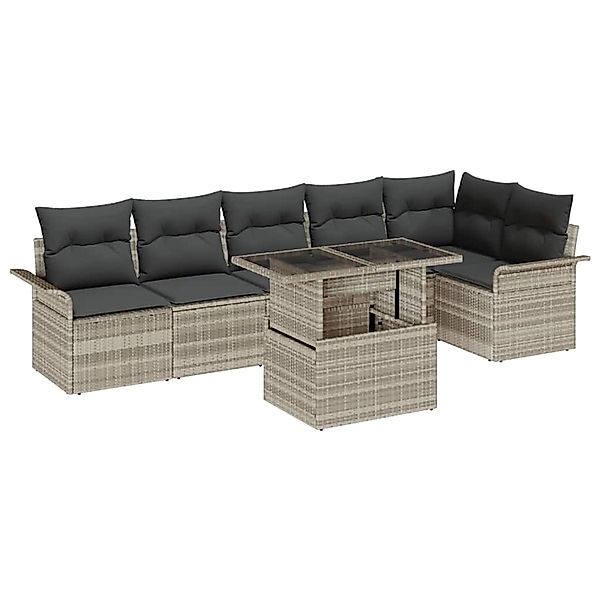 vidaXL 7-Teiliges Garten Sofa Set mit Kissen in Hellgrau Poly Rattan 334829 günstig online kaufen