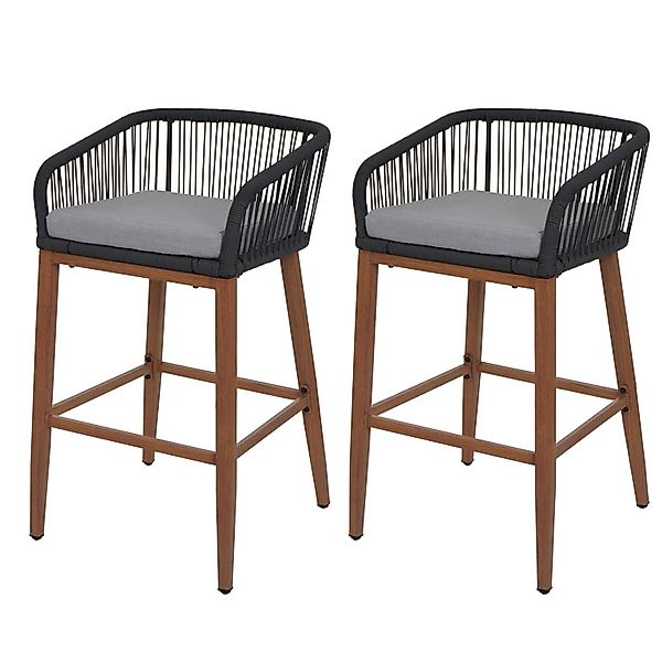 MCW Barhocker O22 2er-Set Anthrazit Kissen Hellgrau Holz-Optik günstig online kaufen