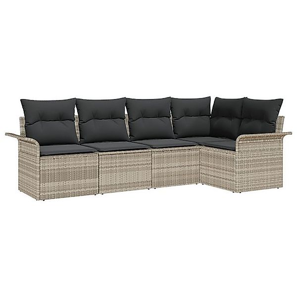 vidaXL Loungesofa 5-teiliges Garten Sofa Set mit Kissen Hellgrau Poly Ratta günstig online kaufen