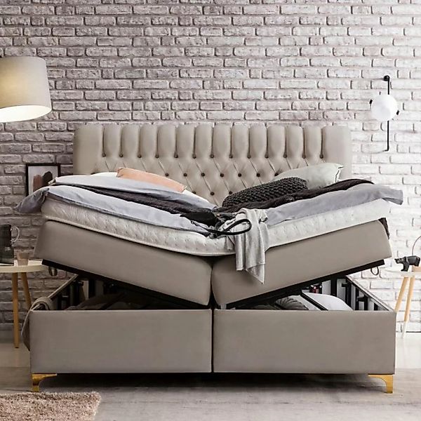 BettCo Stauraumbett Boxspringbett mit Bettkasten Chester (in Taupe Velours, günstig online kaufen