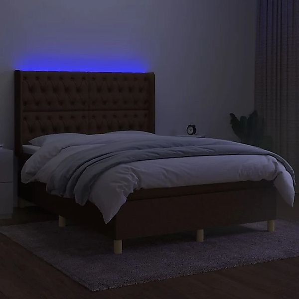 vidaXL Boxspringbett mit Matratze & LED Dunkelbraun 140x190 cm Stoff 313911 günstig online kaufen