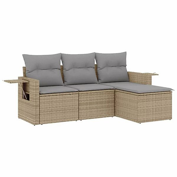 vidaXL 4-tlg Garten-Sofagarnitur mit Kissen Beige Poly Rattan Modell 48 günstig online kaufen