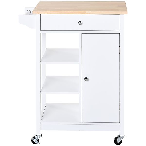 HOMCOM Küchenwagen Platzsparend aus MDF mit Gummibaumholz Arbeitsplatte, Sc günstig online kaufen