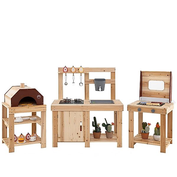 COSTWAY Outdoor-Spielküche Tannenholz, mit BBQ-Grill und günstig online kaufen