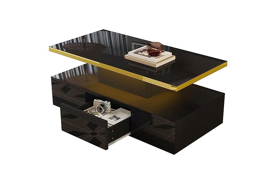 Merax Couchtisch hohcglanz mit LED-Beleuchtung, Beistelltisch mit Schublade günstig online kaufen