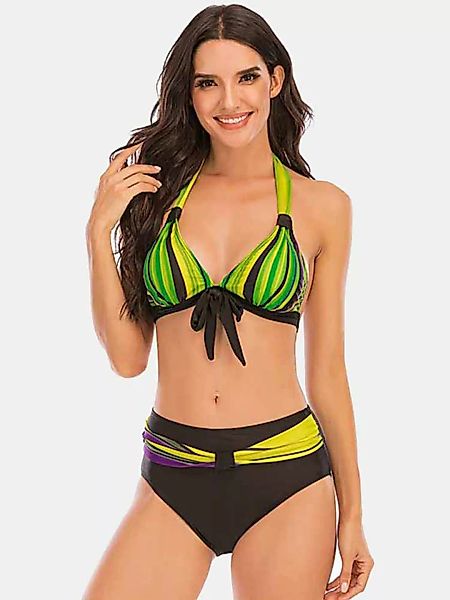 Plus Größe Damen Colorful Streifenbindung Fronthalfter Rückenlose Bikinis B günstig online kaufen