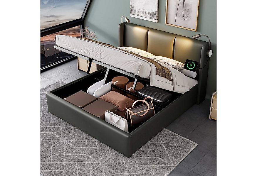 STILVORA Polsterbett 160x200 Doppelbett Bettgestel mit Leselicht, Stauraumb günstig online kaufen