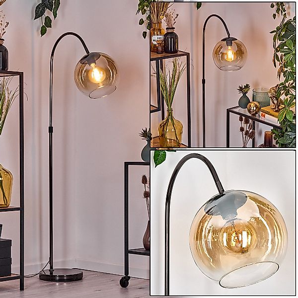 hofstein Stehlampe Stehlampe Metall/Glas in Schwarz/Chrom/Bernstein/Klar günstig online kaufen